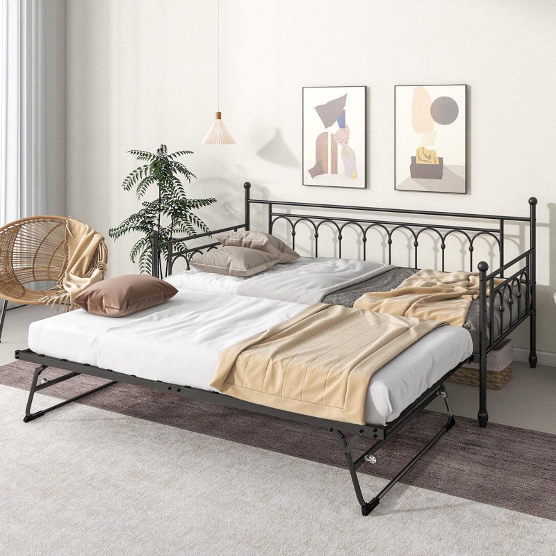 Rackers Twin Steel Metal Day Bed with Pop Up Trundle Red Barrel Studio Color Black